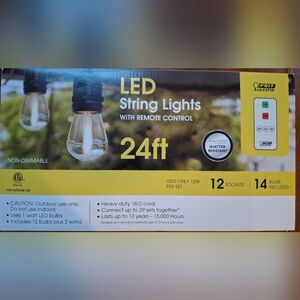 Feit LED String Lights With Remote Control White 24 Feet/12 Lights...